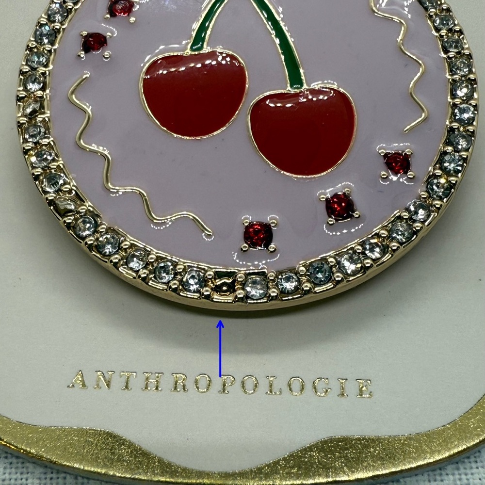 NWT Anthropologie Gold Plated Cherries Enamel Icon Brooch 🍒 - Picture 3 of 3